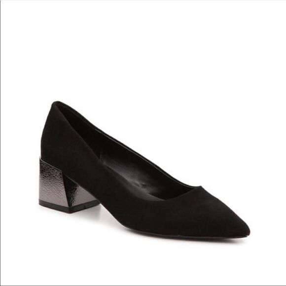Bleeker and Bond Yasmine Black Suede Pumps Metallic Block Heel Size 6 - Picture 1 of 9